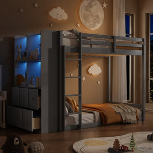 English Elm Queen Murphy Wall Bed with Integrated Shelves for Studio and Guest Room Use Gray 91.81 L x 42.36 W x 64.37 H LT000451AAE