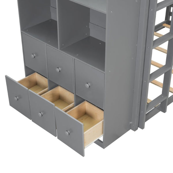 English Elm Queen Murphy Wall Bed with Integrated Shelves for Studio and Guest Room Use Gray 91.81 L x 42.36 W x 64.37 H LT000451AAE