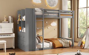 English Elm Queen Murphy Wall Bed with Integrated Shelves for Studio and Guest Room Use Gray 91.81 L x 42.36 W x 64.37 H LT000451AAE