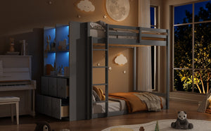 English Elm Queen Murphy Wall Bed with Integrated Shelves for Studio and Guest Room Use Gray 91.81 L x 42.36 W x 64.37 H LT000451AAE