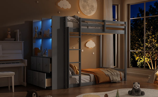English Elm Queen Murphy Wall Bed with Integrated Shelves for Studio and Guest Room Use Gray 91.81 L x 42.36 W x 64.37 H LT000451AAE