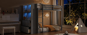 English Elm Queen Murphy Wall Bed with Integrated Shelves for Studio and Guest Room Use Gray 91.81 L x 42.36 W x 64.37 H LT000451AAE