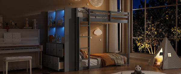 English Elm Queen Murphy Wall Bed with Integrated Shelves for Studio and Guest Room Use Gray 91.81 L x 42.36 W x 64.37 H LT000451AAE