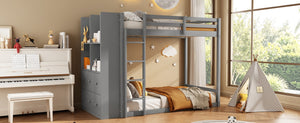 English Elm Queen Murphy Wall Bed with Integrated Shelves for Studio and Guest Room Use Gray 91.81 L x 42.36 W x 64.37 H LT000451AAE