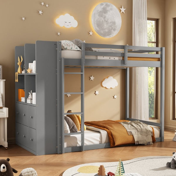 English Elm Queen Murphy Wall Bed with Integrated Shelves for Studio and Guest Room Use Gray 91.81 L x 42.36 W x 64.37 H LT000451AAE
