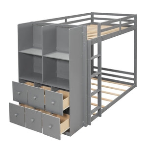English Elm Queen Murphy Wall Bed with Integrated Shelves for Studio and Guest Room Use Gray 91.81 L x 42.36 W x 64.37 H LT000451AAE