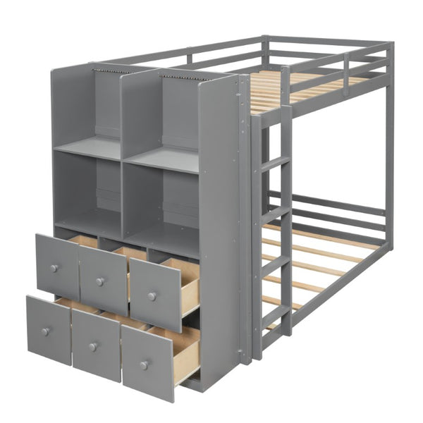 English Elm Queen Murphy Wall Bed with Integrated Shelves for Studio and Guest Room Use Gray 91.81 L x 42.36 W x 64.37 H LT000451AAE