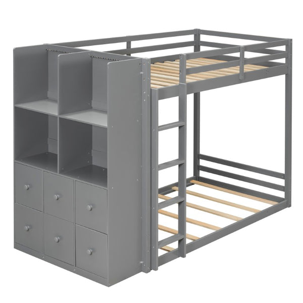 English Elm Queen Murphy Wall Bed with Integrated Shelves for Studio and Guest Room Use Gray 91.81 L x 42.36 W x 64.37 H LT000451AAE