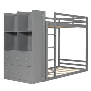 English Elm Queen Murphy Wall Bed with Integrated Shelves for Studio and Guest Room Use Gray 91.81 L x 42.36 W x 64.37 H LT000451AAE