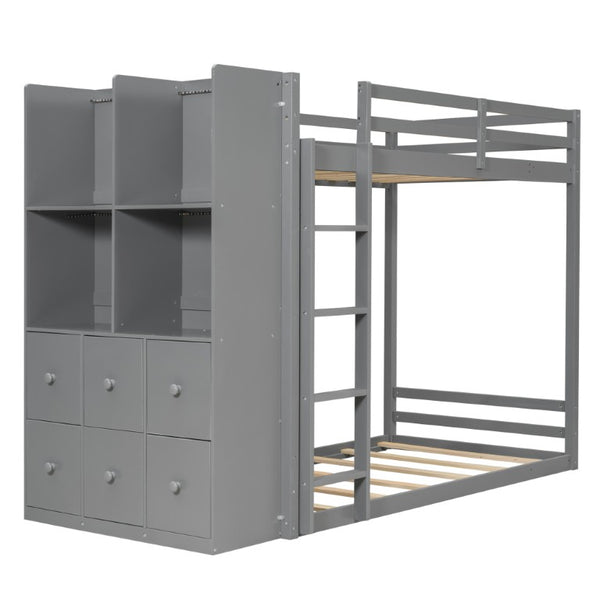 English Elm Queen Murphy Wall Bed with Integrated Shelves for Studio and Guest Room Use Gray 91.81 L x 42.36 W x 64.37 H LT000451AAE