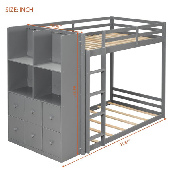 English Elm Queen Murphy Wall Bed with Integrated Shelves for Studio and Guest Room Use Gray 91.81 L x 42.36 W x 64.37 H LT000451AAE