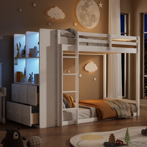 English Elm Queen Murphy Wall Bed with Integrated Shelves for Studio and Guest Room Use White 91.81 L x 42.36 W x 64.37 H LT000451AAK