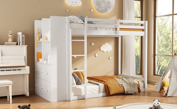 English Elm Queen Murphy Wall Bed with Integrated Shelves for Studio and Guest Room Use White 91.81 L x 42.36 W x 64.37 H LT000451AAK