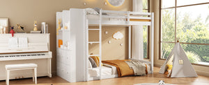 English Elm Queen Murphy Wall Bed with Integrated Shelves for Studio and Guest Room Use White 91.81 L x 42.36 W x 64.37 H LT000451AAK