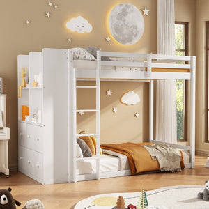 English Elm Queen Murphy Wall Bed with Integrated Shelves for Studio and Guest Room Use White 91.81 L x 42.36 W x 64.37 H LT000451AAK