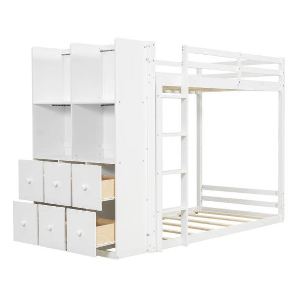 English Elm Queen Murphy Wall Bed with Integrated Shelves for Studio and Guest Room Use White 91.81 L x 42.36 W x 64.37 H LT000451AAK