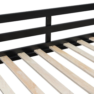 English Elm Full XL Loft Bed with Built-In Desk Trundle Drawers and Stair Storage for Teens Black+Blue LT000454AAC