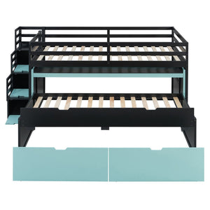 English Elm Full XL Loft Bed with Built-In Desk Trundle Drawers and Stair Storage for Teens Black+Blue LT000454AAC