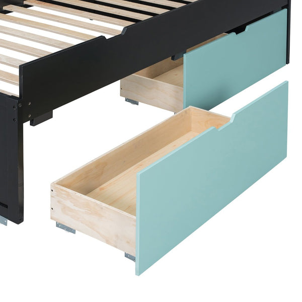 English Elm Full XL Loft Bed with Built-In Desk Trundle Drawers and Stair Storage for Teens Black+Blue LT000454AAC