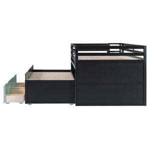 English Elm Full XL Loft Bed with Built-In Desk Trundle Drawers and Stair Storage for Teens Black+Blue LT000454AAC