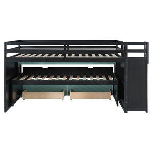 English Elm Full XL Loft Bed with Built-In Desk Trundle Drawers and Stair Storage for Teens Black+Blue LT000454AAC