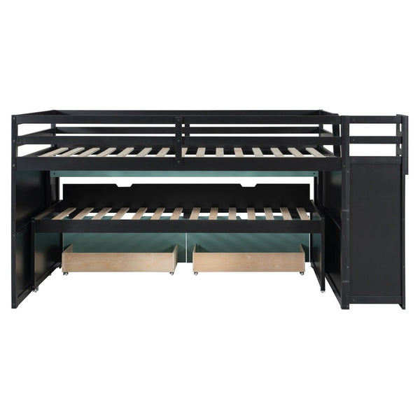 English Elm Full XL Loft Bed with Built-In Desk Trundle Drawers and Stair Storage for Teens Black+Blue LT000454AAC