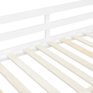 English Elm Full XL Loft Bed with Built-In Desk Trundle Drawers and Stair Storage for Teens White+Wood Color LT000454AAD