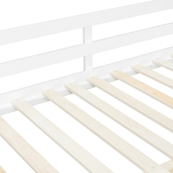 English Elm Full XL Loft Bed with Built-In Desk Trundle Drawers and Stair Storage for Teens White+Wood Color LT000454AAD