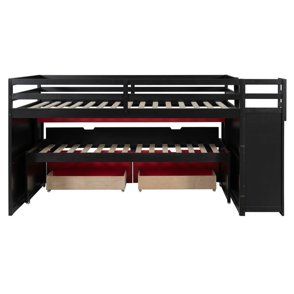 English Elm Full XL Loft Bed with Built-In Desk Trundle Drawers and Stair Storage for Teens Black+Red LT000454AAJ