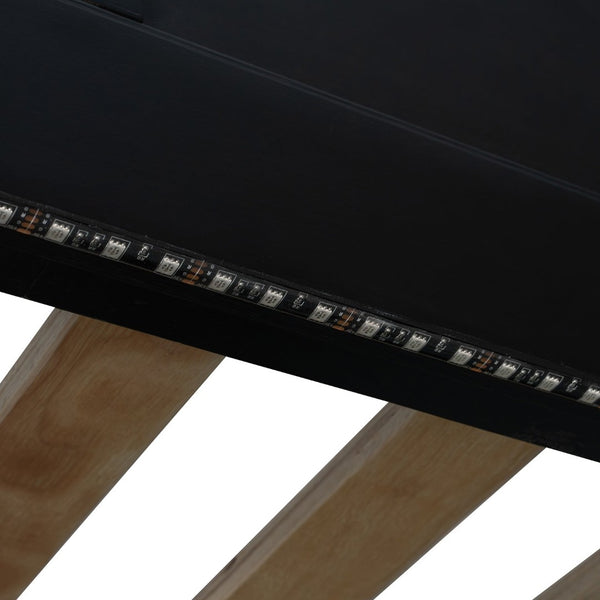English Elm Full Size Wood Loft Bed with U-Shaped Desk RGB Lighting USB Ports and Storage Drawers Black+Blue LT000456AAC