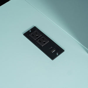 English Elm Full Size Wood Loft Bed with U-Shaped Desk RGB Lighting USB Ports and Storage Drawers Black+Blue LT000456AAC
