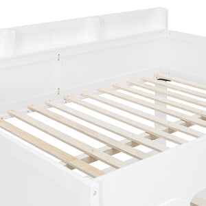 English Elm Full Size Wood Loft Bed with U-Shaped Desk RGB Lighting USB Ports and Storage Drawers White LT000456AAK