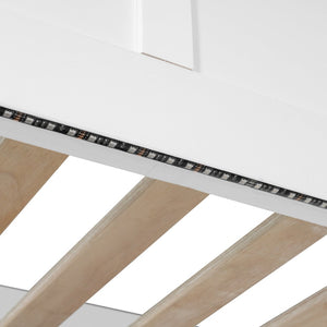 English Elm Full Size Wood Loft Bed with U-Shaped Desk RGB Lighting USB Ports and Storage Drawers White LT000456AAK