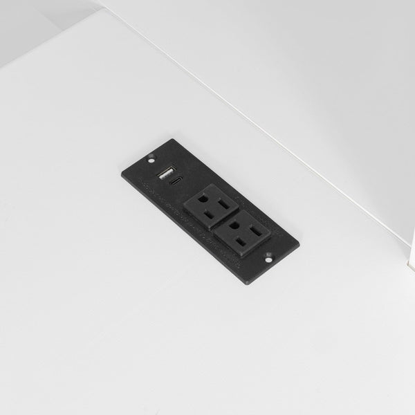 English Elm Full Size Wood Loft Bed with U-Shaped Desk RGB Lighting USB Ports and Storage Drawers White LT000456AAK