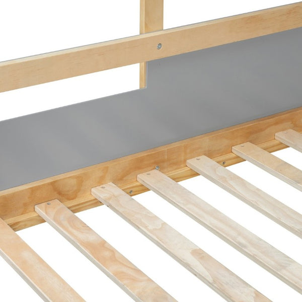 English Elm Full Over House Bunk Bed with Stair Access LED Lighting and Side Storage Gray LT000458AAE