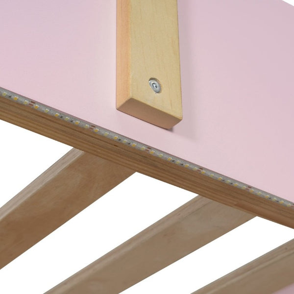 English Elm Full Over House Bunk Bed with Stair Access LED Lighting and Side Storage Pink LT000458AAH