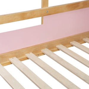English Elm Full Over House Bunk Bed with Stair Access LED Lighting and Side Storage Pink LT000458AAH