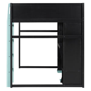 English Elm Full-Size Gaming Loft Bed with RGB Lighting Desk Wardrobe and USB Charging Hub Black+Blue LT000459AAC