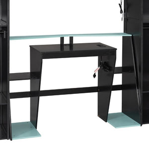 English Elm Full-Size Gaming Loft Bed with RGB Lighting Desk Wardrobe and USB Charging Hub Black+Blue LT000459AAC