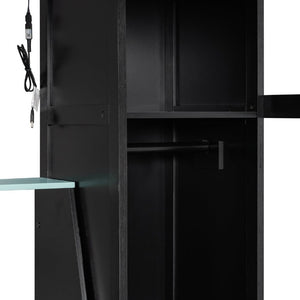 English Elm Full-Size Gaming Loft Bed with RGB Lighting Desk Wardrobe and USB Charging Hub Black+Blue LT000459AAC
