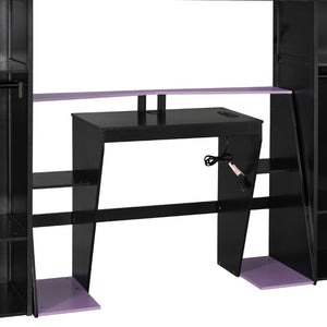 English Elm Full-Size Gaming Loft Bed with RGB Lighting Desk Wardrobe and USB Charging Hub Purple LT000459AAI
