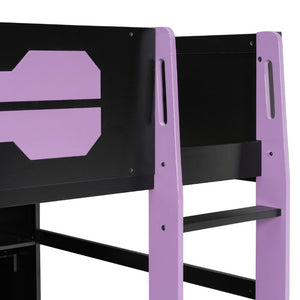 English Elm Full-Size Gaming Loft Bed with RGB Lighting Desk Wardrobe and USB Charging Hub Purple LT000459AAI