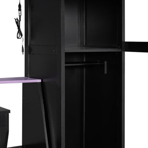 English Elm Full-Size Gaming Loft Bed with RGB Lighting Desk Wardrobe and USB Charging Hub Purple LT000459AAI