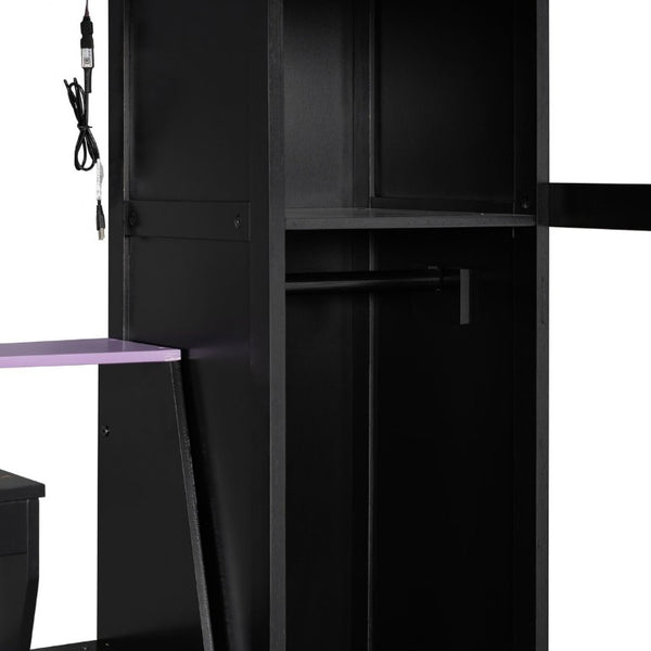 English Elm Full-Size Gaming Loft Bed with RGB Lighting Desk Wardrobe and USB Charging Hub Purple LT000459AAI