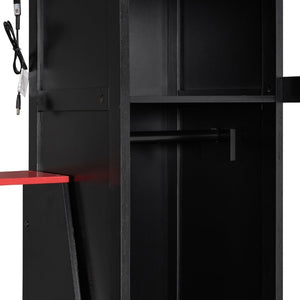 English Elm Full-Size Gaming Loft Bed with RGB Lighting Desk Wardrobe and USB Charging Hub Black+Red LT000459AAJ