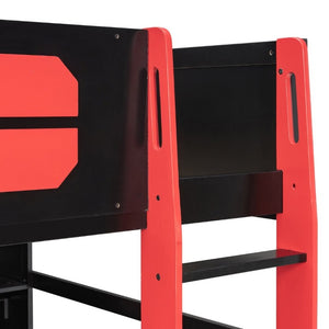 English Elm Full-Size Gaming Loft Bed with RGB Lighting Desk Wardrobe and USB Charging Hub Black+Red LT000459AAJ
