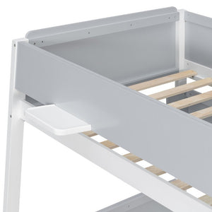 English Elm Twin Over Full Bunk Bed with Staircase Side Shelves LED Lighting for Kids Rooms Gray LT000460AAE