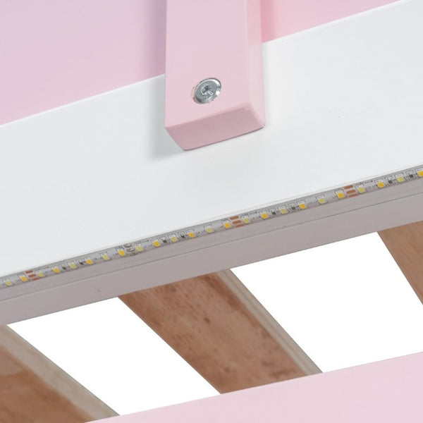 English Elm Twin Over Full Bunk Bed with Staircase Side Shelves LED Lighting for Kids Rooms Pink LT000460AAH