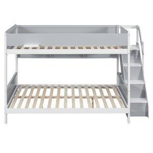 English Elm Full XL Over Queen Bunk Bed with Striped Staircase Side Shelves and LED Lighting Gray LT000461AAE