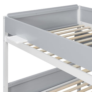 English Elm Full XL Over Queen Bunk Bed with Striped Staircase Side Shelves and LED Lighting Gray LT000461AAE